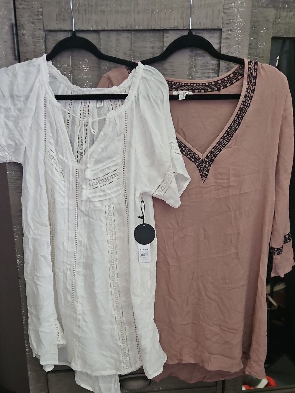 AMUSE SOCIETY Boho Women’s Embroidered V-Neck and Lace-Detail DRESSES.—